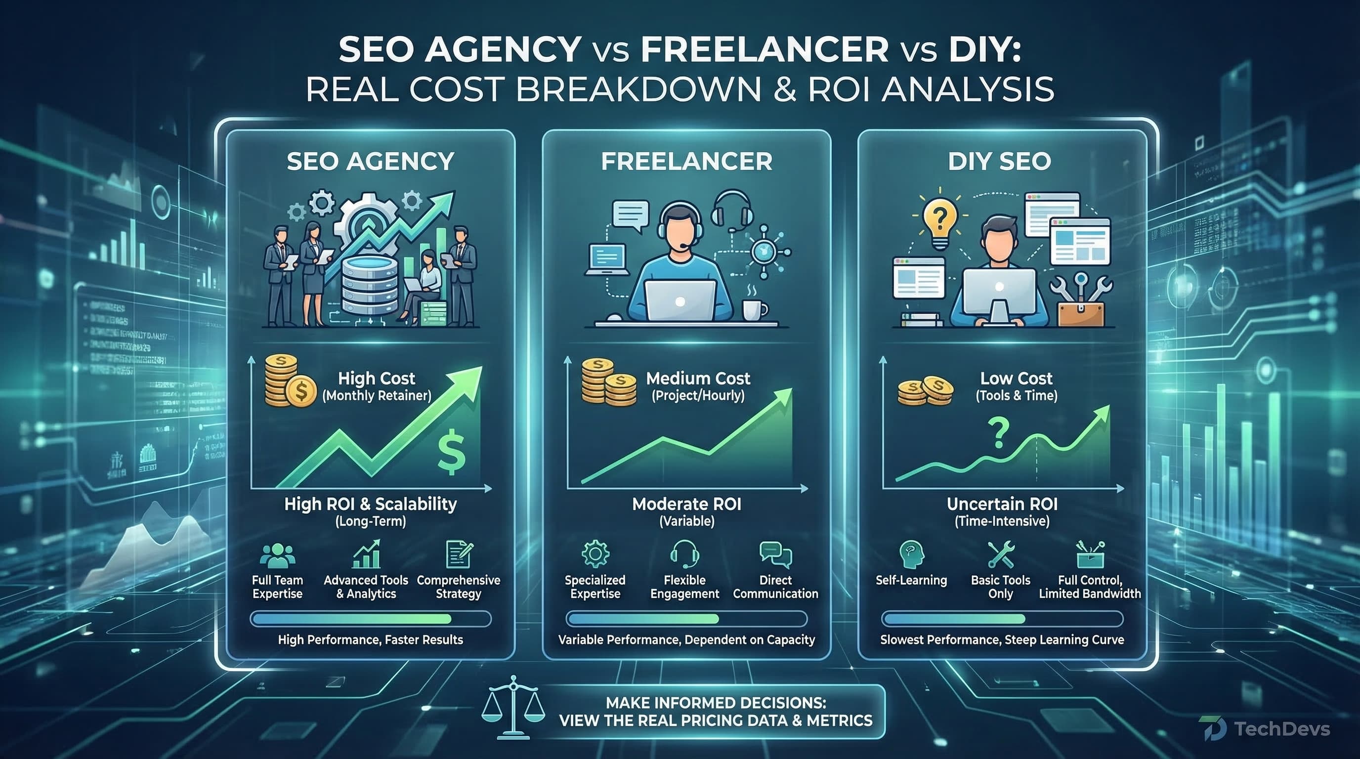 Featured image for: SEO Agency vs Freelancer vs DIY: Real Cost Breakdown & ROI Analysis